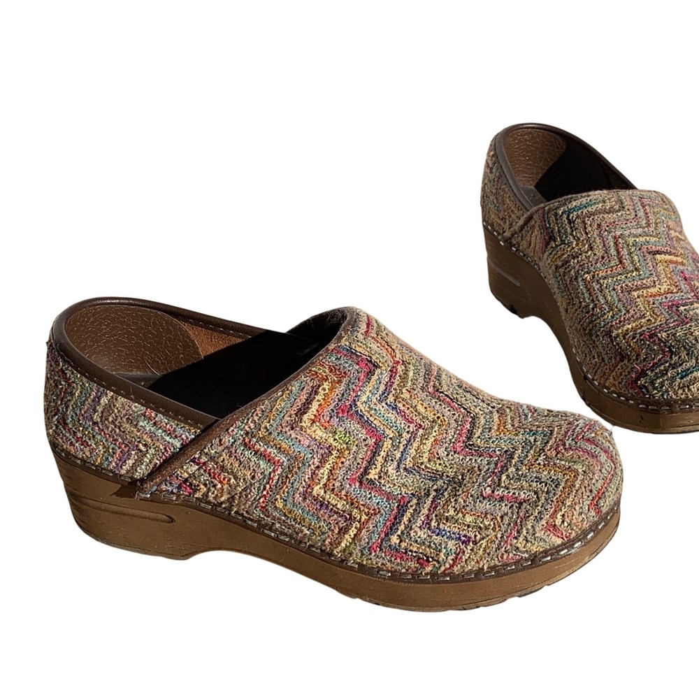 Sanita The Original Danish‎ Clogs Multi Color  Wedge Heels Women 36 woven tweed